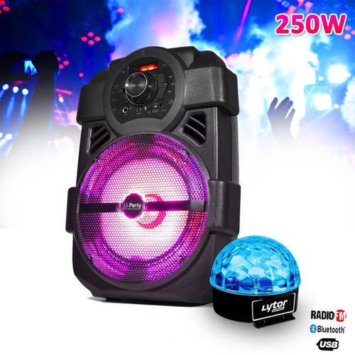 Party Light & Sound - Enceinte karaoke mobile 250W 8" USB/BT/FM + Jeu de lumière Effet Astro à LED - Enceinte nomade