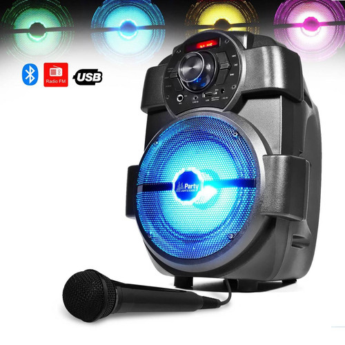 Party Light & Sound - Enceinte Karaoke Mobile sur batterie 180W à Leds - USB/BLUETOOTH/FM + Microphone noir - Enceinte nomade