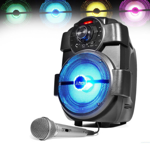 Enceinte nomade Party Light & Sound Enceinte Karaoke Mobile sur batterie 180W à Leds - USB/BLUETOOTH/FM + Microphone Silver