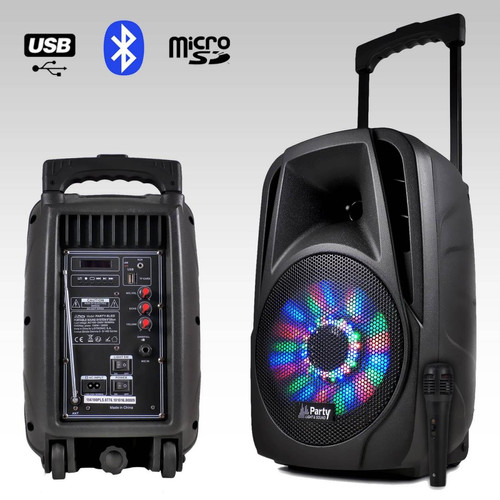 Party Light & Sound - Enceinte mobile batterie karaoké 8"/20cm 300W à LEDs RVB - RADIO/USB/SD/BLUETOOTH + Micro - Enceinte et radio
