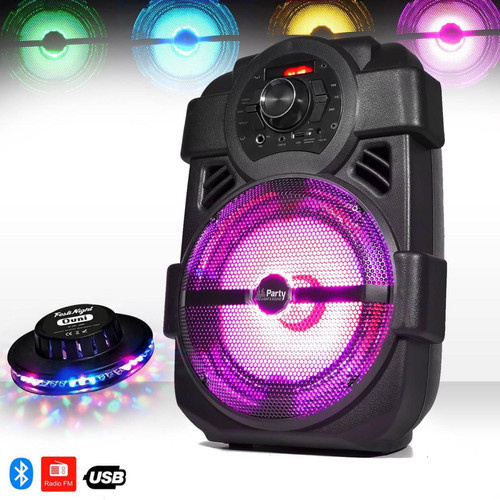 Party Light & Sound - Enceinte mobile KARAOKE batterie 250W à LEDs RVB - USB/BLUETOOTH/FM + Jeu lumière OVNI Party Light & Sound   - Party Light & Sound