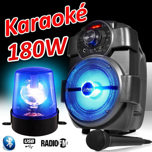 Party light - Karaoké Enfants Enceinte 180W portable Batterie MICRO HANDY180 avec USB/BLUETOOTH/ RADIO FM + Gyrophare Bleu Party light  - Karaoke portable