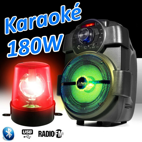 Party light - Karaoké Enfants Enceinte 180W portable Batterie HANDY180 avec USB/BLUETOOTH/ RADIO FM + Gyrophare Rouge Party light  - Enceinte portable usb