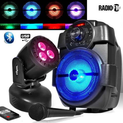 Party light - Karaoké Enfants Enceinte 180W portable Batterie MICRO HANDY180 avec USB/BLUETOOTH/ RADIO FM + Wash3 Party light  - Karaoke portable