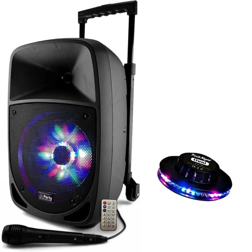 Party Sound - Enceinte Karaoké PARTY-8LED sur batterie 8" à LEDs RVB 300W - USB/BT/FM + Micro + Effet OVNI LED Party Sound  - Packs DJ