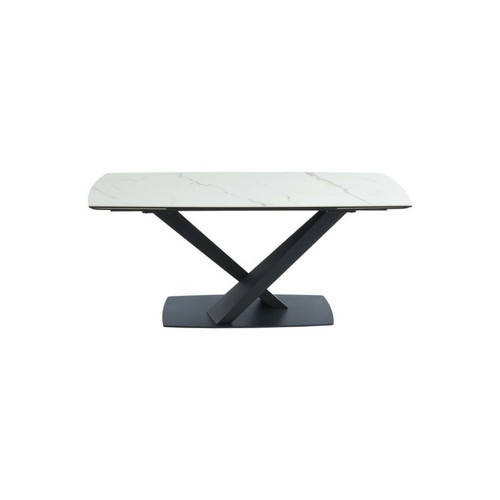 Tables à manger Table à manger extensible 6 à 10 couverts en verre trempé, céramique et métal - Effet marbre blanc et noir - MALATA de Pascal MORABITO