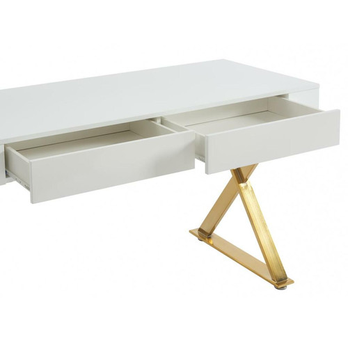 Bureau et table enfant Bureau avec 2 tiroirs - MDF laqué et métal - Blanc et doré - PLEISA de Pascal Morabito
