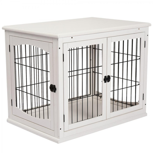 Equipement de transport pour chat Pawhut Cage pour chien animaux cage en bois MDF classe E1 3 portes verrouillables max. 30 Kg dim. 81L x 58l x 66H cm blanc noir