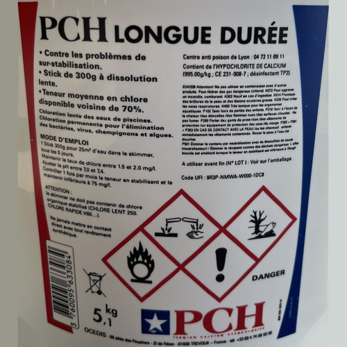 Pch Chlore lent stick 300g 5.1kg - hypochlorite calcium longue duree - PCH