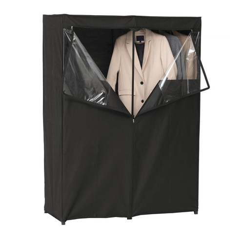 Pegane Penderie, armoire intissée en fer, polypropylène coloris noir - Longueur 120  x Profondeur 49  x Hauteur 163  cm