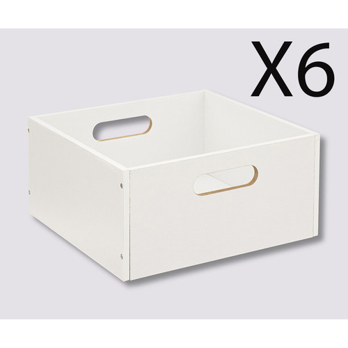 Pegane - Lot de 6 boites de rangement, paniers de rangement en bois coloris blanc - Longueur 31 x Profondeur 31 x Hauteur 15 cm Pegane  - Maison