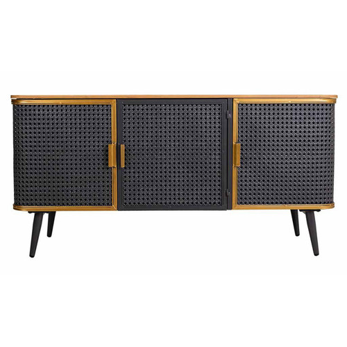 Pegane - Buffet, meuble de rangement en bois et métal avec 3 portes coloris naturel, noir  - Longueur 118 x Profondeur 38 x Hauteur 58,5 cm Pegane  - Meuble rangement metal
