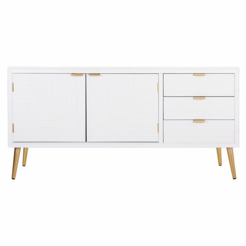 Pegane - Buffet, meuble de rangement en bois avec 3 tiroirs et 2 portes coloris blanc - Longueur 145 x Profondeur 42 x Hauteur 71,5 cm Pegane - Meuble semainier Buffets, chiffonniers