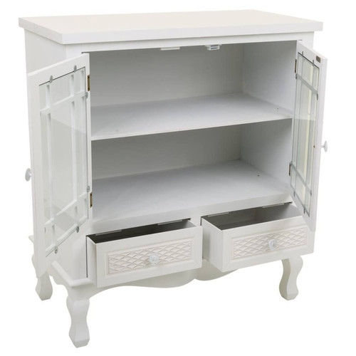 Pegane Buffet, meuble de rangement en bois avec 2 portes et 2 tiroirs coloris blanc  - Longueur 75 x Profondeur 37 x Hauteur 84 cm