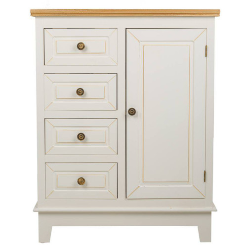 Pegane - Buffet, meuble de rangement en bois avec 4 tiroirs et 1 porte coloris blanc, naturel  - Longueur 66 x Profondeur 32 x Hauteur 84 cm Pegane  - Chiffonnier blanc Buffets, chiffonniers