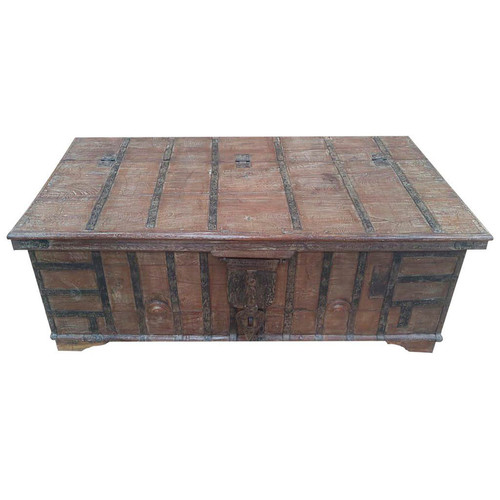 Pegane - Table basse , table de salon coffre en bois coloris marron  - Longueur 140 x Profondeur  75 x Hauteur 49 cm Pegane  - Coffre table basse bois
