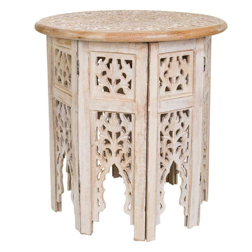 Pegane - Table basse, table de salon ronde en bois coloris blanc - diamètre 45 x Hauteur 45 cm Pegane - Table basse relevable en bois Tables basses