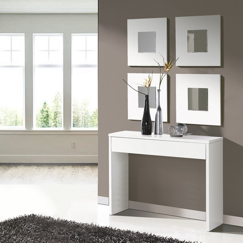 Pegane Table console, meuble console avec 1 tiroir coloris blanc - longueur 100 x profondeur 30 x hauteur 76 cm