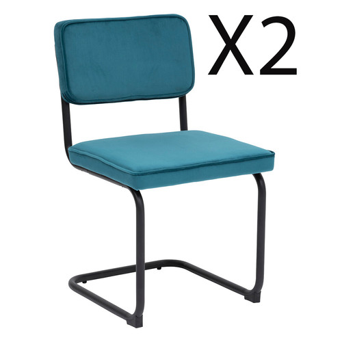 Pegane - Lot de 2 chaises en velours coloris Bleu Canard et pieds coloris chromé noir Pegane  - Chaise écolier Chaises