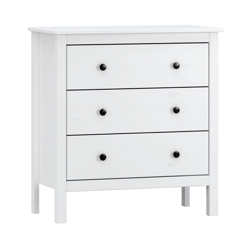 Commode Pegane Commode, meuble de rangement avec 3 tiroirs coloris blanc - longueur 76 x profondeur 40 x hauteur 81 cm