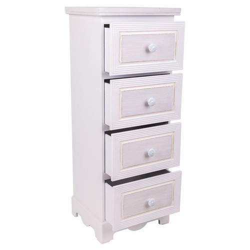Pegane Commode, meuble de rangement en bois avec 4 tiroirs coloris blanc - Longueur 31 x Profondeur 26  x Hauteur 80 cm