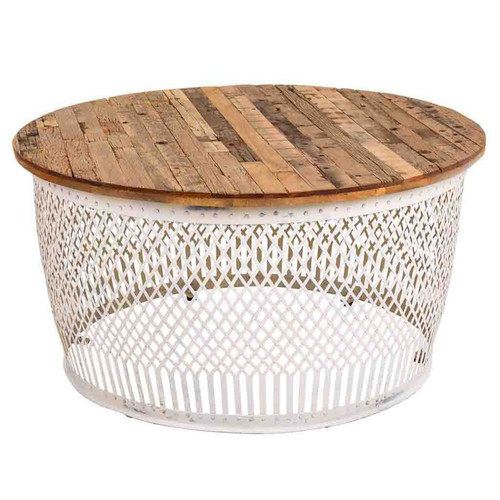 Pegane - Table basse, table de salon ronde en bois coloris Blanc, naturel - diamètre 91 x Hauteur 48 cm Pegane  - Salon, salle à manger