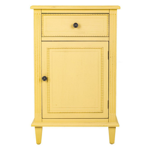 Chevet Pegane Table de nuit, table de chevet en bois avec 1 tiroir et 1 porte coloris jaune  - Longueur 45 x Profondeur 36 x Hauteur 72 cm