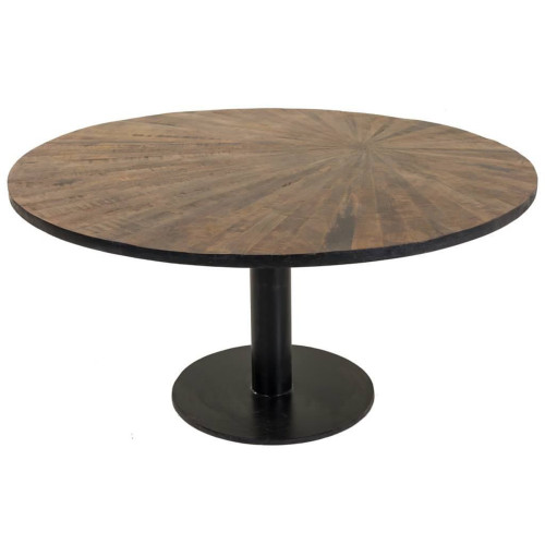 Pegane - Table basse, table de salon ronde en bois naturel et métal noir - diamètre  90  x Hauteur 45 cm Pegane  - Table salon ronde bois