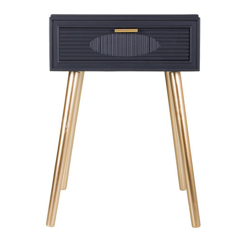 Chevet Pegane Table de nuit, table de chevet en bois avec 1 tiroir coloris noir, doré  - Longueur 47 x Profondeur 39 x Hauteur 67 cm