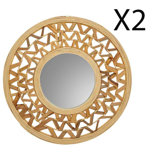 Pegane - Lot de 2 miroirs ronds en bambou coloris naturel  - diamètre 46,5  x Hauteur 2 cm Pegane  - Miroirs Pegane