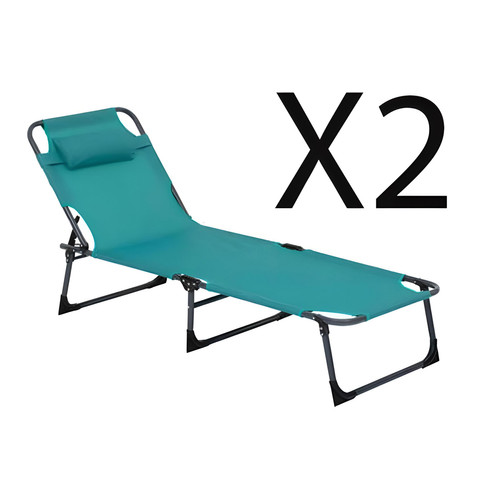 Transats, chaises longues Pegane Lot de 2 transats, bain de soleil en texaline coloris Turquoise  - Longueur 173  x Profondeur  55,5  x Hauteur  27  cm