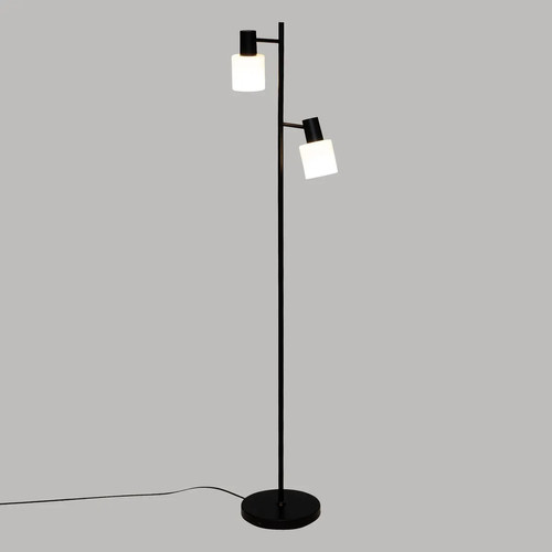 Lampadaires Lampe à poser, lampadaire droit en verre et fer coloris noir - Longueur  28,5 x Profondeur 23  x Hauteur 143  cm