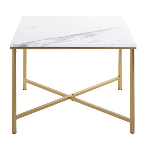 Pegane - Table d'appoint carrée en métal coloris doré et MDF imitation marbre - longueur 60 x profondeur 60 x hauteur 45 cm Pegane  - Tables d'appoint