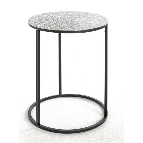 Pegane - Table d'appoint ronde en métal noir et aluminium argenté - diamètre 46 x hauteur 60 cm Pegane  - Table ronde metal noir