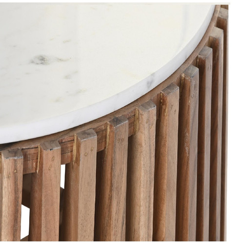 Pegane Table basse ronde en marbre blanc et bois de manguier - Diamètre 85 x Hauteur 45 cm