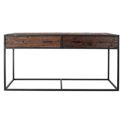 Pegane - Table console en bois recyclé coloris naturel et métal noir - Longueur 150 x Profondeur 43 x hauteur 77 cm Pegane  - Consoles