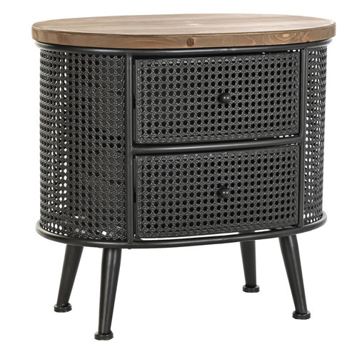 Pegane Table de chevet en bois de sapin et métal noir - Longueur 53 x Profondeur 35 x hauteur 51 cm
