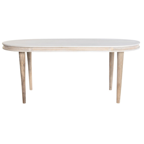 Pegane - Table à manger, table repas ovale en bois massif coloris blanc - Longueur 180 x Profondeur 90 x Hauteur 76 cm Pegane  - Table a manger haute