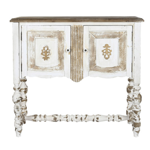 Consoles Pegane Table console en bois de sapin et MDF coloris blanc et naturel - Longueur 106,5 x Profondeur 41 x hauteur 99,50 cm