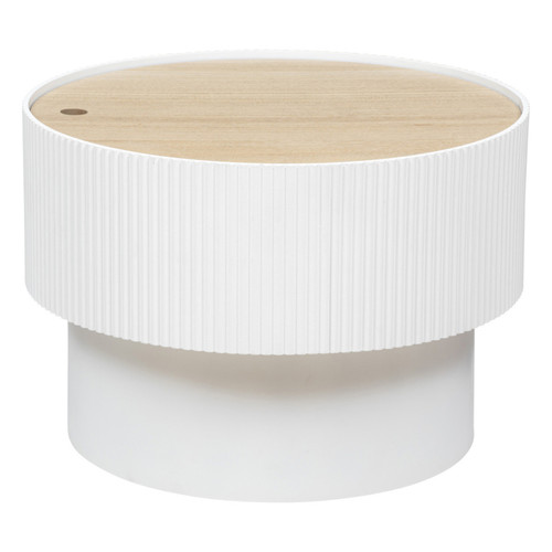Pegane - Table basse ronde avec couvercle en bois MDF coloris blanc - diamètre 55  x Hauteur 38  cm - Tables basses
