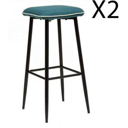 Pegane - Lot de 2 tabourets de bar, chaise haute coloris bleu avec pieds en métal noir - Longueur 35 x Profondeur 35 x Hauteur 75 cm Pegane  - Tabourets Pegane