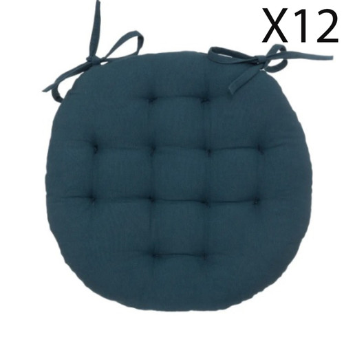 Pegane - Lot de 12 coussins de chaise rond, coussins d'assise en coton coloris bleu foncé - Diamètre 38 x Hauteur 5 cm Pegane  - Salon, salle à manger