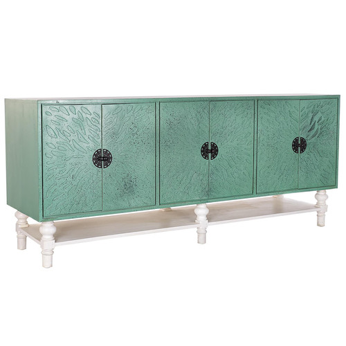 Pegane - Buffet meuble de rangement en bois coloris turquoise/blanc - Longueur 200 x Hauteur 85 x Profondeur 55 cm Pegane  - Meuble étagère Salon, salle à manger