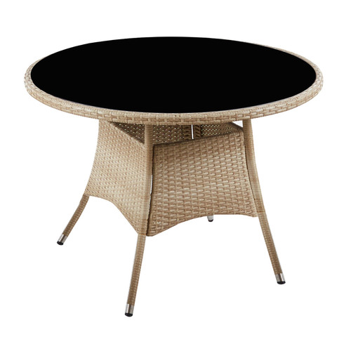 Pegane - Table de jardin ronde en bois de rotin et verre trempé noir, pieds en métal -  diamètre 105 x hauteur 73 cm Pegane  - Table jardin ronde