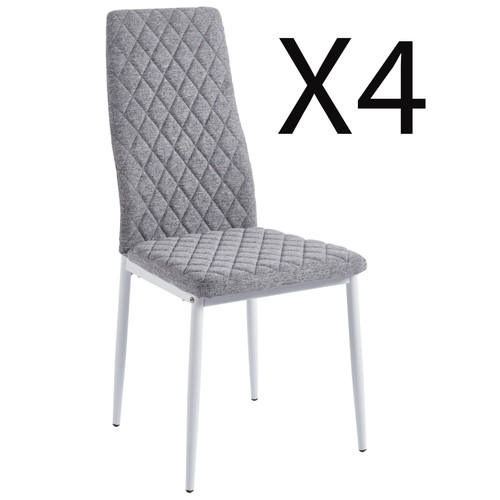 Pegane - Lot de 4 chaises de salle à manger rembourrées en tissu gris, pieds en métal blanc - Longueur 43  x profondeur 44  x hauteur 98  cm Pegane  - Chaise haute metal