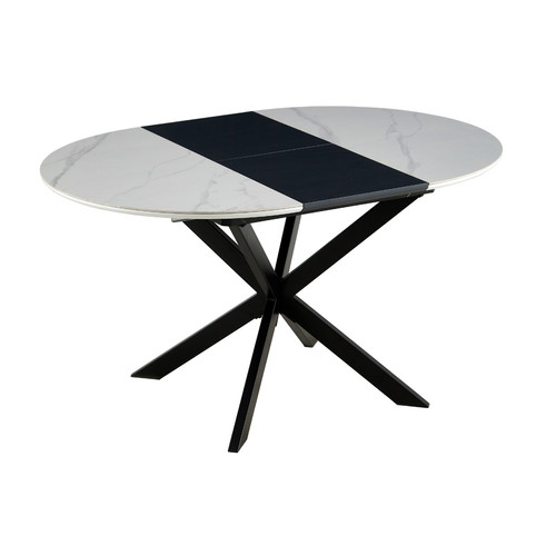 Pegane Table à manger ronde extensible en céramique coloris blanc / pieds noir  - Diamètre 100-140 x hauteur 75  cm