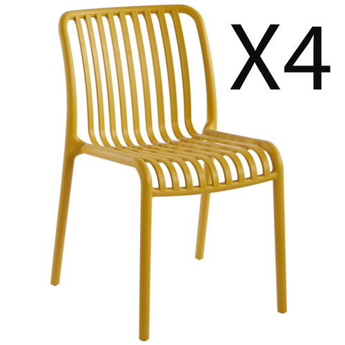 Chaises Pegane Lot de 4 chaises en polypropylène coloris Moutarde - Longueur 46 x profondeur 58  x hauteur 80  cm