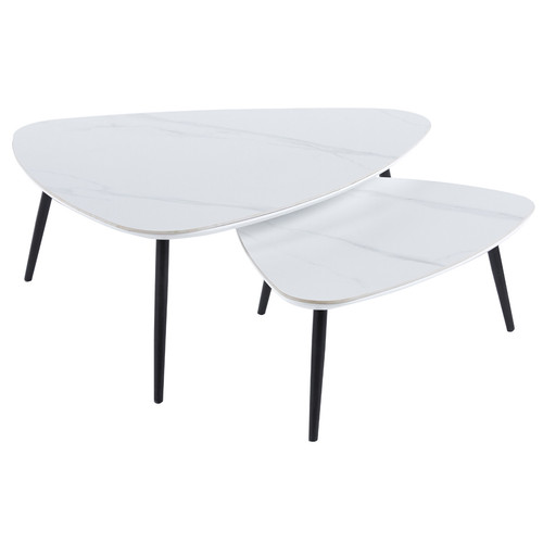 Pegane - Table basse gigogne en céramique blanche, pieds en métal noir - Longueur 150  x profondeur 80  x hauteur 35 cm Pegane  - Table basse longueur 80 cm