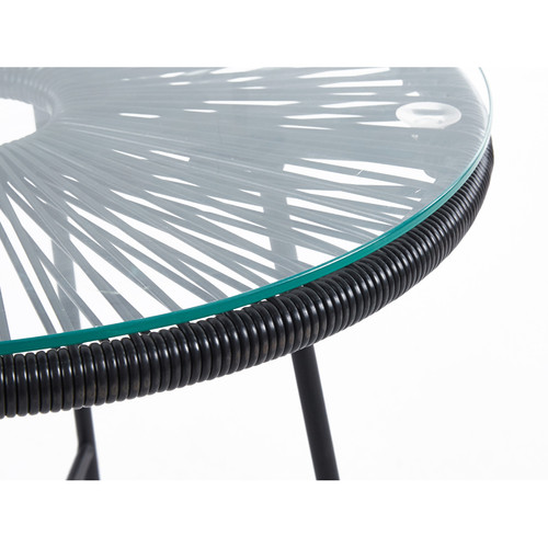 Pegane Table ronde en Polyéthylène noir et verre trempé , pieds en métal noir - diamètre 50 x hauteur 52,50 cm