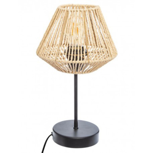 Pegane - Lampe à poser, lampadaire droit coloris beige et métal coloris noir - Diamètre 19,5  x Hauteur 34 cm Pegane  - Lampadaires Pegane